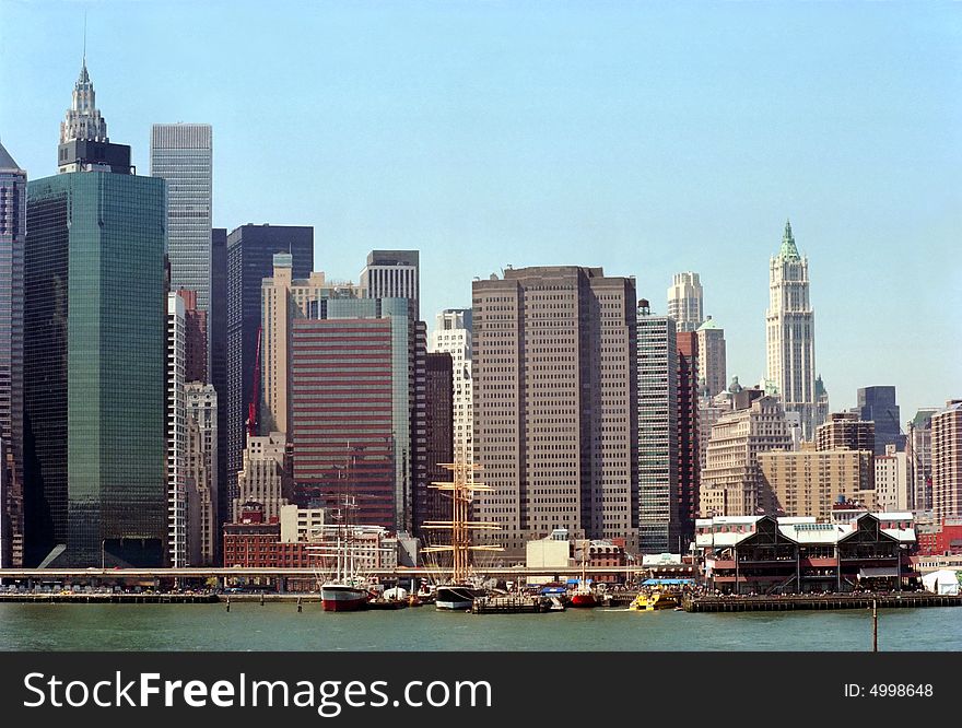Manhattan financial district and pier 17. Manhattan financial district and pier 17.