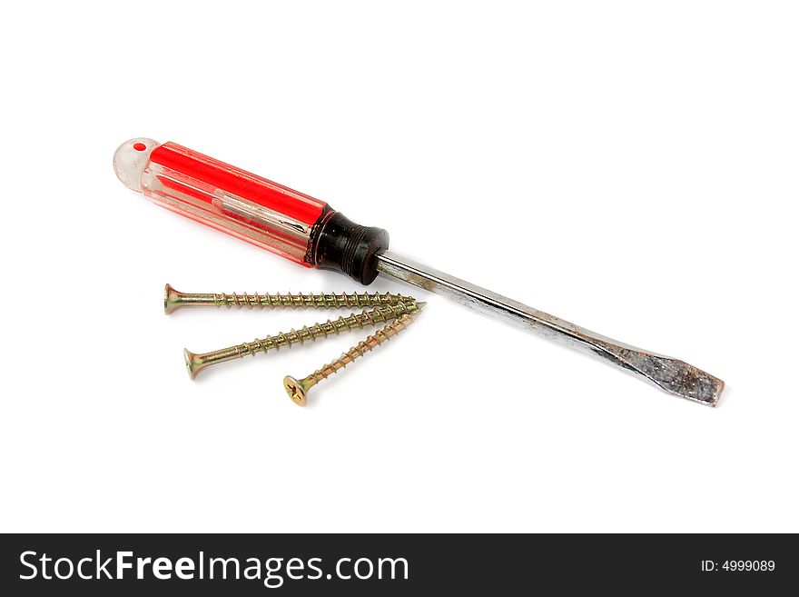 Three Zinc screws isolated on a white background.