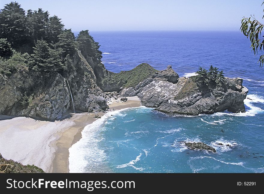 Cove along Big Sur, California coastline with McWay Falls. Cove along Big Sur, California coastline with McWay Falls