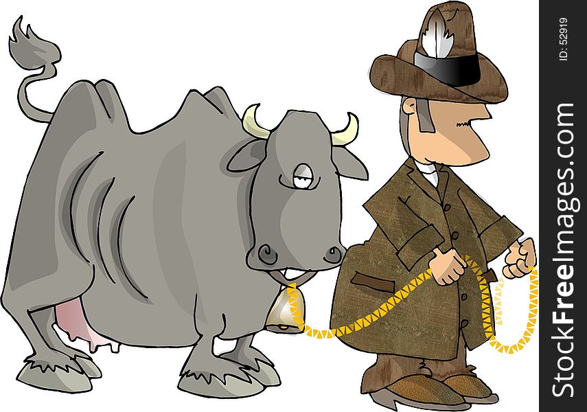 This illustration that I created depicts a cowboy leading a cow. This illustration that I created depicts a cowboy leading a cow