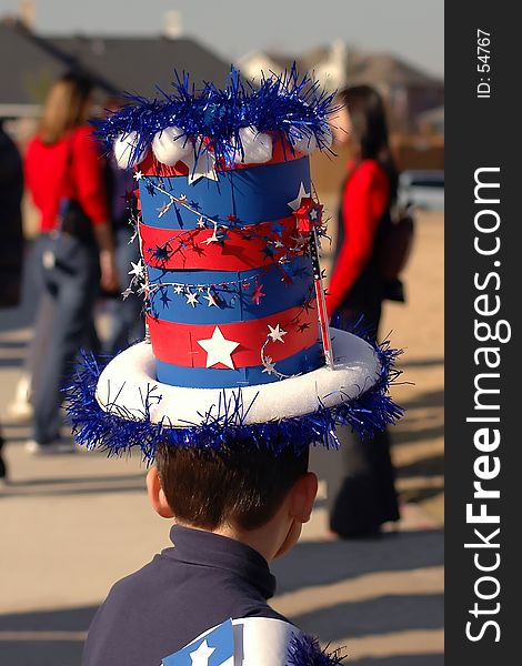 Boy wearing patriotic hat