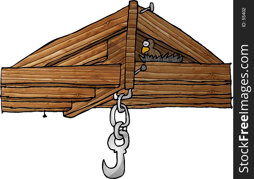 This illustration that I created depicts wooden ceiling rafters with a birds nest tucked inside