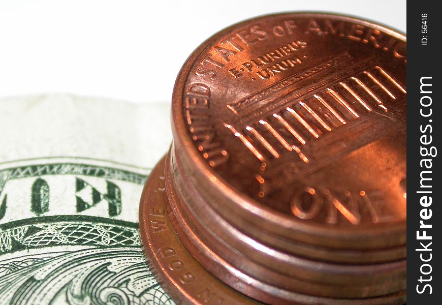 Cents on a dollar note on white background