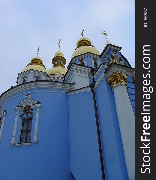 Blue church with golden towers in Kyev