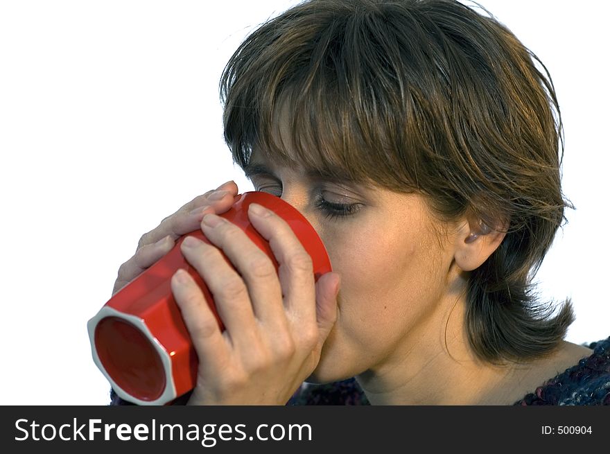 Girl having a drink, on a white background. Girl having a drink, on a white background.