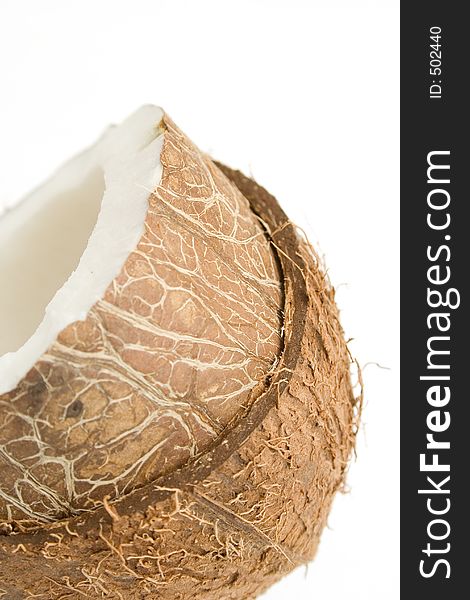 Closeup of a coconut isolated on white background. Closeup of a coconut isolated on white background