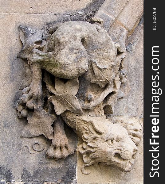 A gargoyle carved on the walls of St Martin's Church in Birmingham