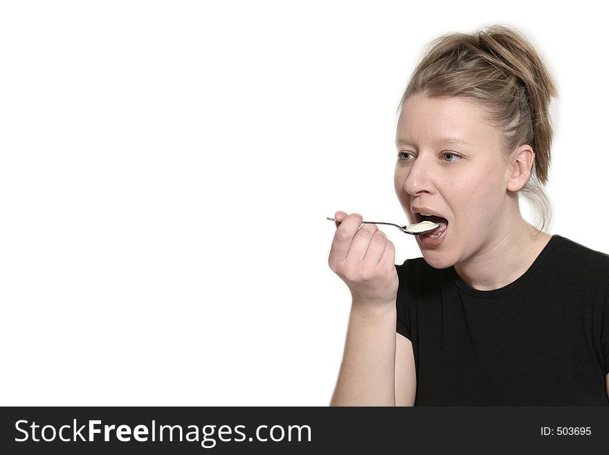 Woman Eating Yogurt