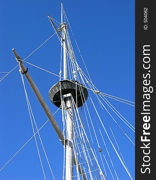 Mast, spars and rigging - a sailing ship in St. George harbour, Bermuda.