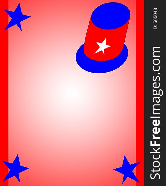 Hat and blue stars over red background.Forth of July illustration. Hat and blue stars over red background.Forth of July illustration.