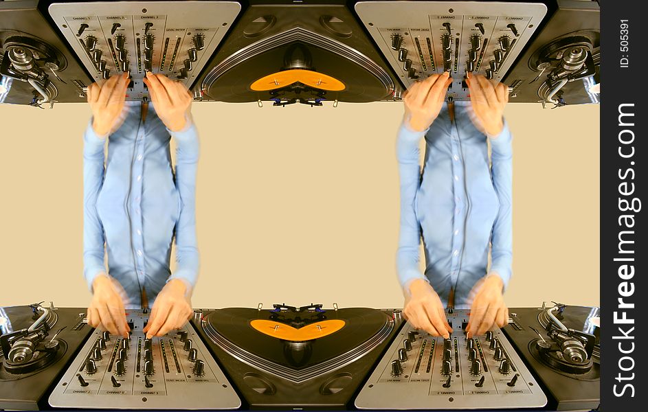 Pattern made from image of funky female dj, mixing on turntables. Pattern made from image of funky female dj, mixing on turntables