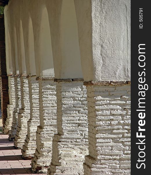 Colonnade at the mission San Juan Bautista, California.