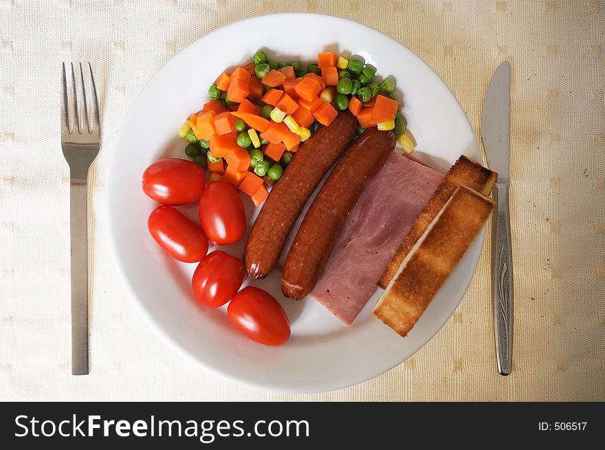 Healthy delicious breakfast - with sausage and vegetable