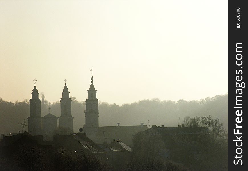 Fog in oldtown Kaunas. Fog in oldtown Kaunas