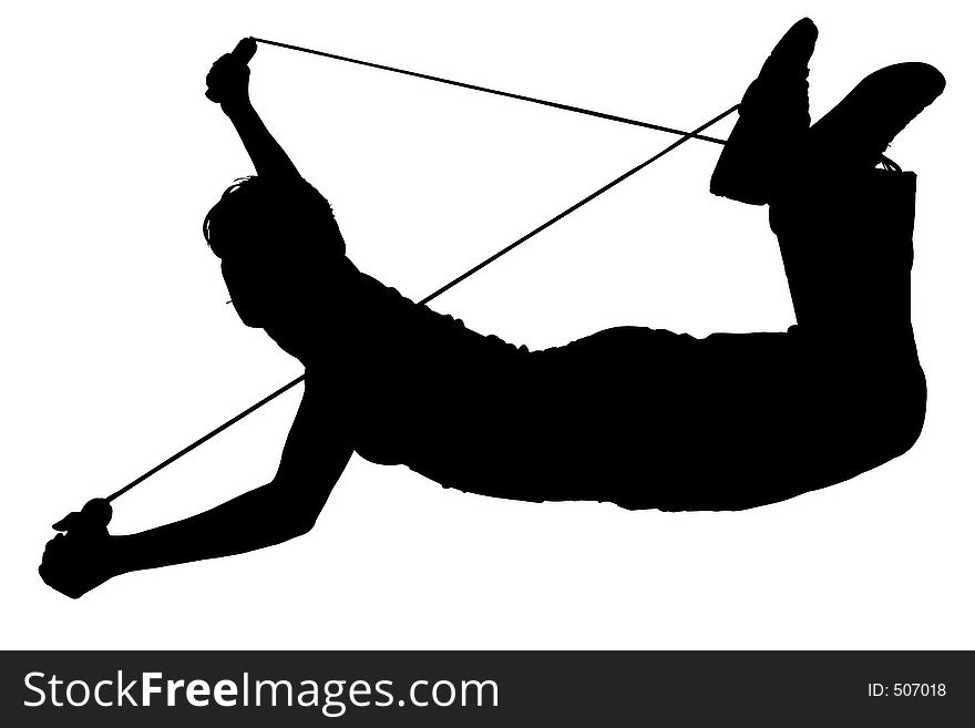 Silhouette over white with clipping path. Woman tripping over jump rope. Silhouette over white with clipping path. Woman tripping over jump rope.