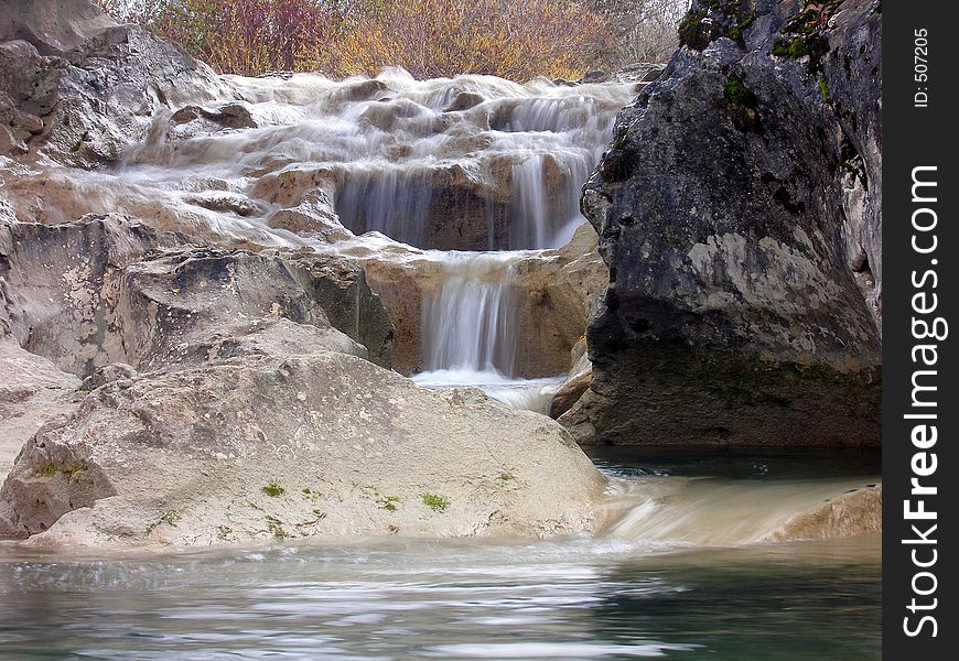 A small waterfall. A small waterfall