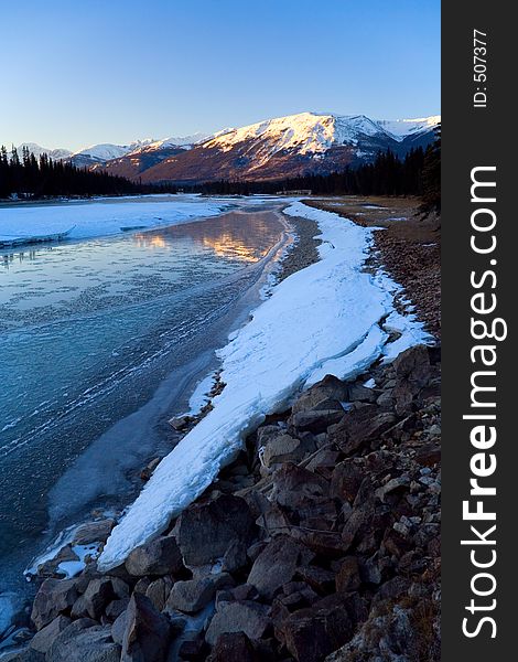 Early morning on the Athabasca River. Early morning on the Athabasca River.