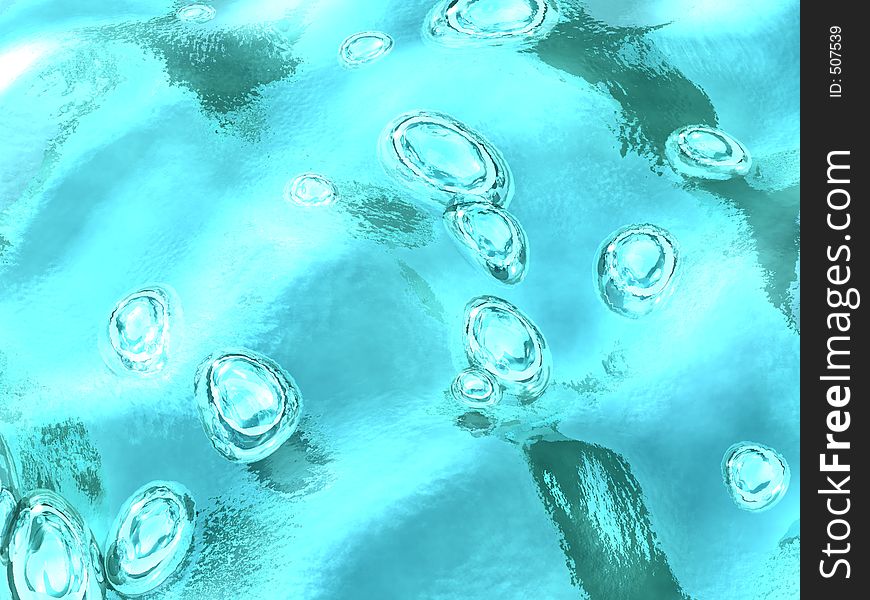 Water bubbles in light blue liquid. CG illustration.