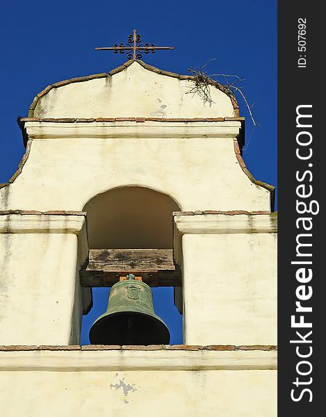 The bell tower, Mission San Juan Bautista, California.