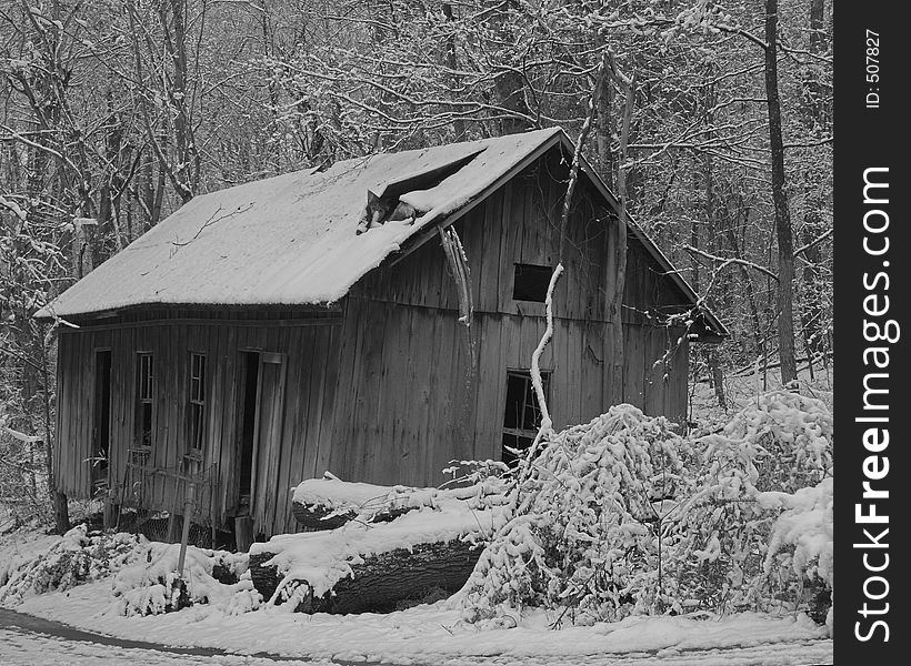 Old country store abandoned, fresh snow has fallen. Old country store abandoned, fresh snow has fallen