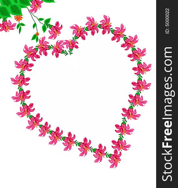 a heart simple Pink colour flower with green leafs in isolate background as