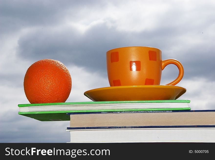 Orange, Cup And Books