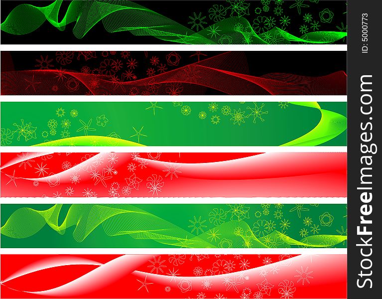 Set of six red and green banners