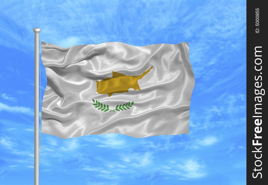 Illustration of waving Cypriot Flag on blue sky. Illustration of waving Cypriot Flag on blue sky