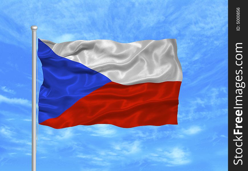 Illustration of waving Czech Flag on blue sky. Illustration of waving Czech Flag on blue sky