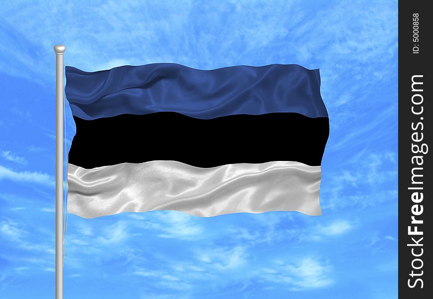 Illustration of waving Estonian Flag on blue sky. Illustration of waving Estonian Flag on blue sky
