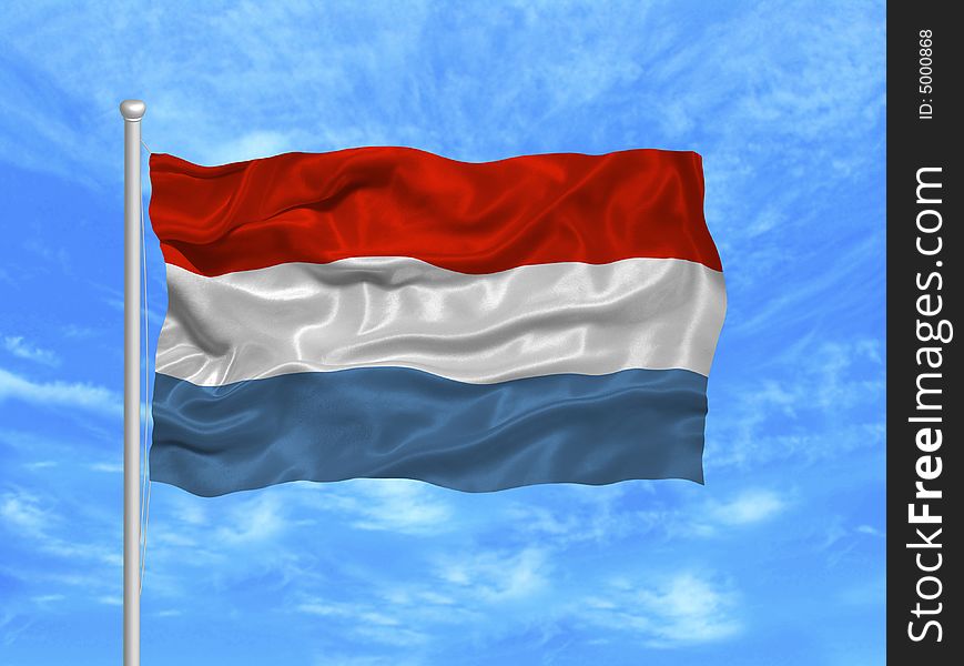 Illustration of waving Luxembourger Flag on blue sky. Illustration of waving Luxembourger Flag on blue sky