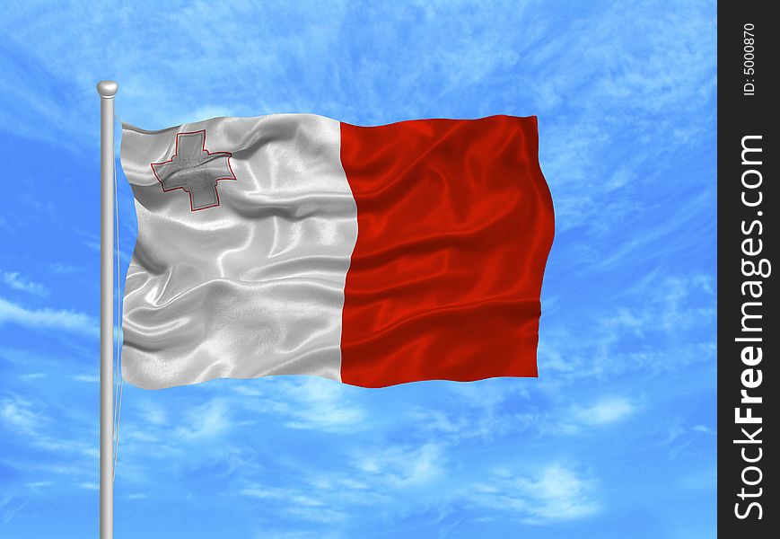 Illustration of waving Maltese Flag on blue sky. Illustration of waving Maltese Flag on blue sky
