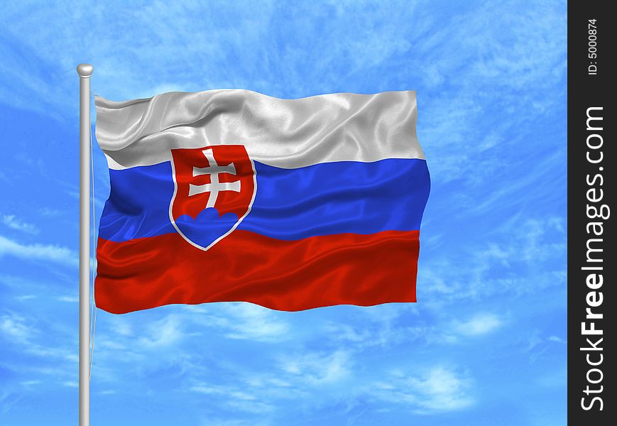 Illustration of waving Slovakian Flag on blue sky. Illustration of waving Slovakian Flag on blue sky