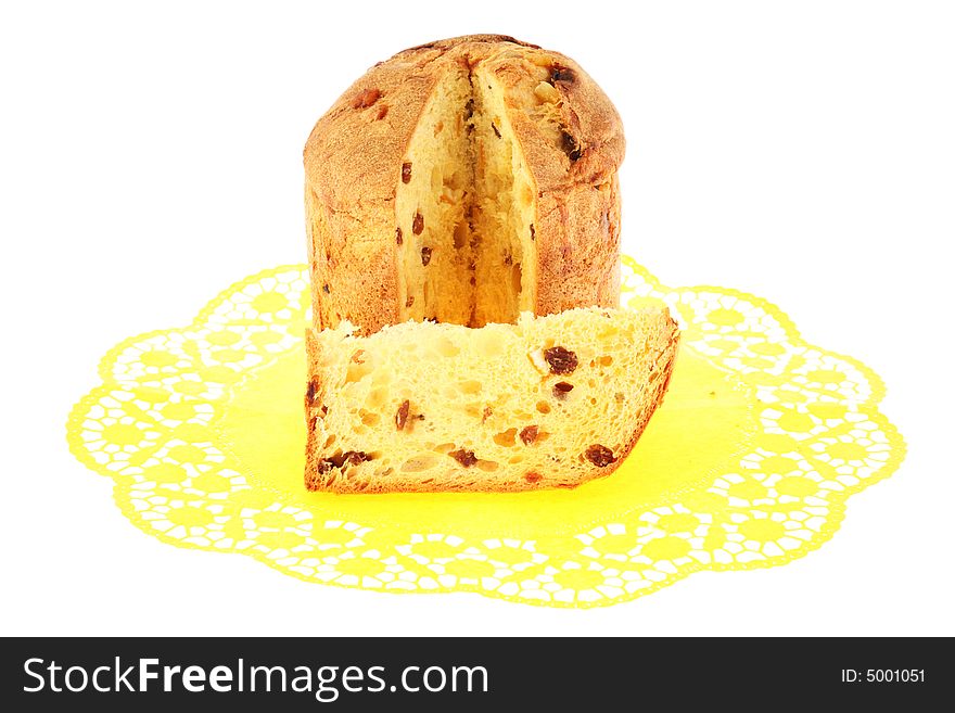 Cake with raisins isolated on a white background. Cake with raisins isolated on a white background.