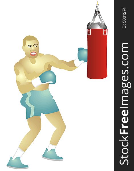Art illustration of a boxer with a punching bag. Art illustration of a boxer with a punching bag