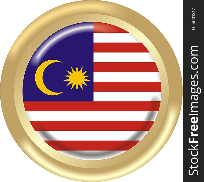 Art illustration: round gold medal with flag of malaysia