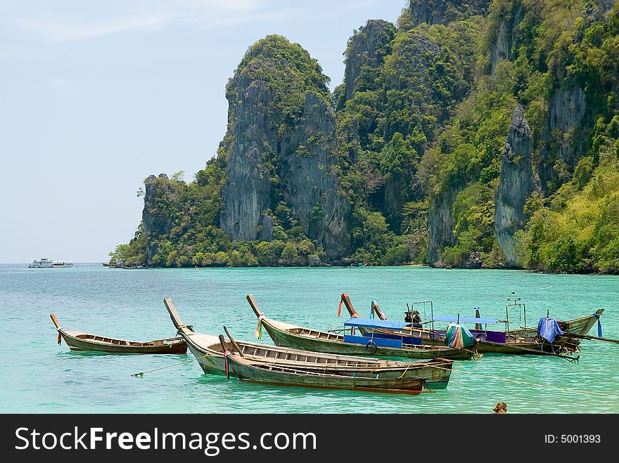 Wooden boats near the Phi Phi island, Thailand