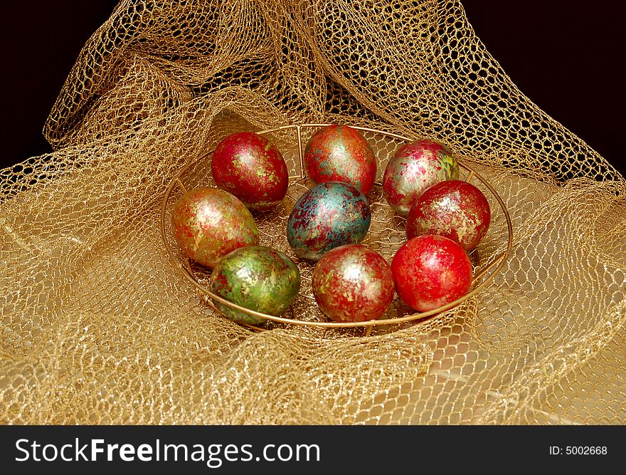 Paschal egg in the nest of easter rabbit. Paschal egg in the nest of easter rabbit