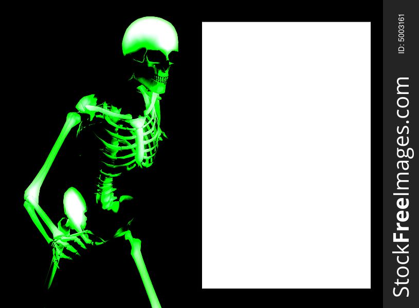 An x ray image of a Skelton in a pose a suitable image for medical or Halloween based concepts. It also contains a blank white area which you can fill with your own text or images. An x ray image of a Skelton in a pose a suitable image for medical or Halloween based concepts. It also contains a blank white area which you can fill with your own text or images.