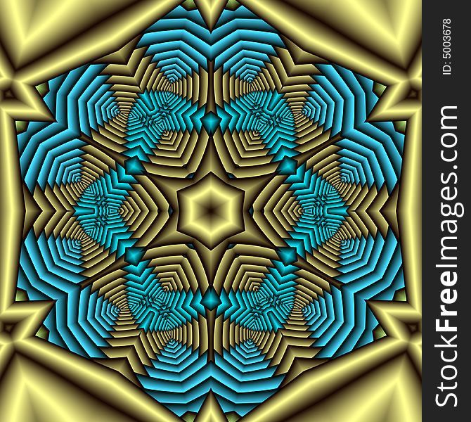 Abstract fractal image resembling an Aztec treasure mandala