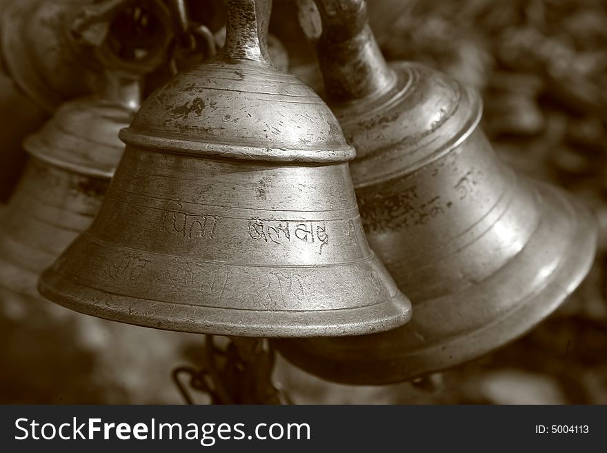 Temple bells in muktinath, annapurna, nepal