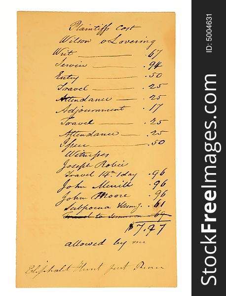 Early legal invoice for services rendered, not dated but from early 1800s. Early legal invoice for services rendered, not dated but from early 1800s.