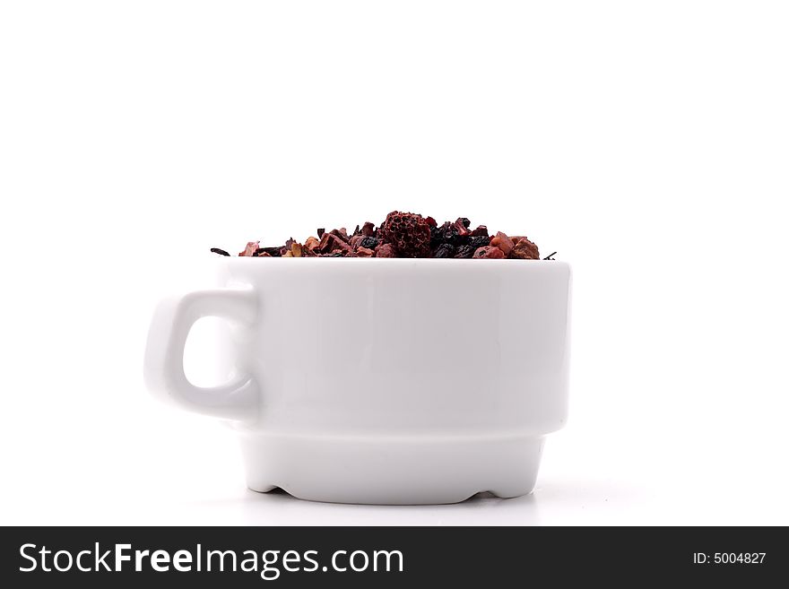 Tea in a cup. Isolated on a white background