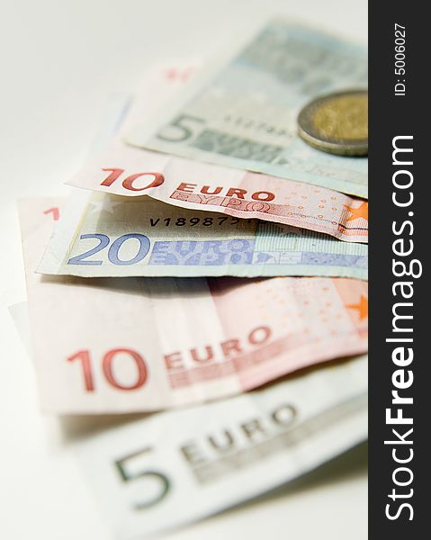 European currency on white bacground closeup