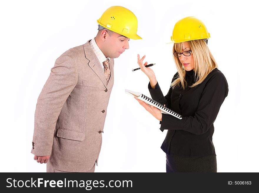 Angry businesswoman and architect