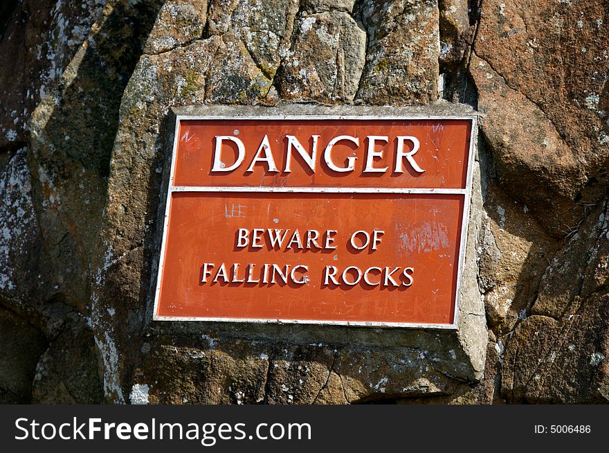 Red Danger falling rocks sign