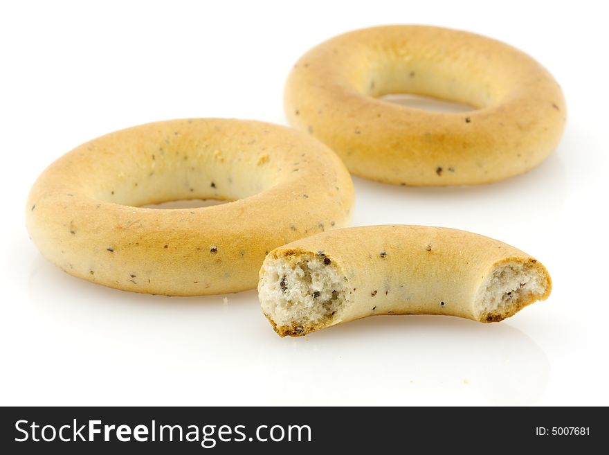 Two and a half bread rings with poppyseed. Two and a half bread rings with poppyseed