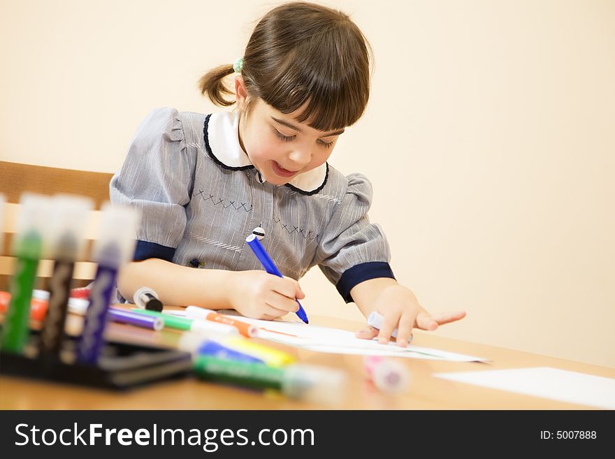 Little girl playing with colors. Copy space. Little girl playing with colors. Copy space