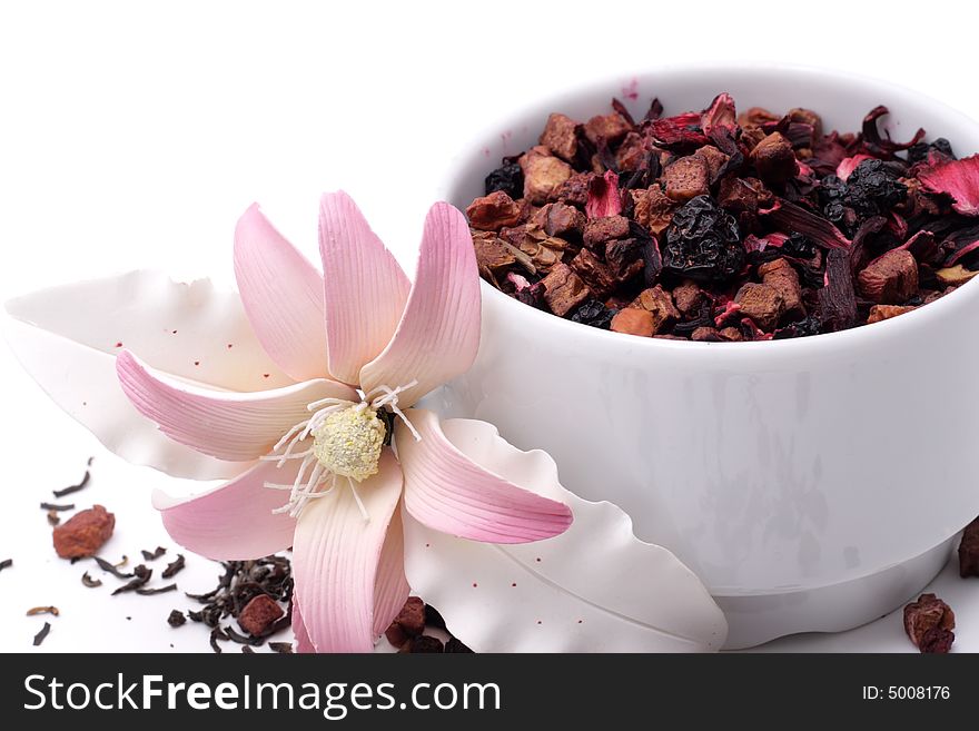 Tea in a cup. Isolated on a white background