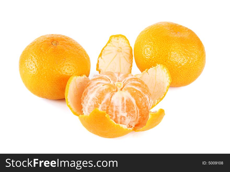 Three mandarines isolated on white background